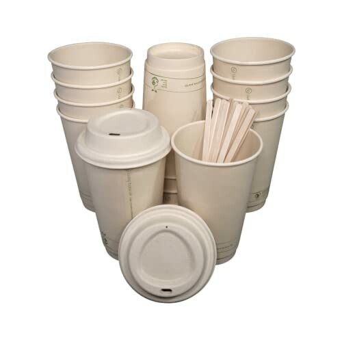 Biodegradable coffee cups and lids with stirrers