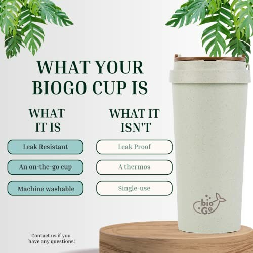 Biogo cup description with features and non-features.