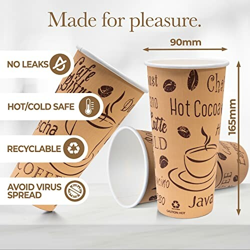 Recyclable, reusable, and eco-friendly paper disposable cups.