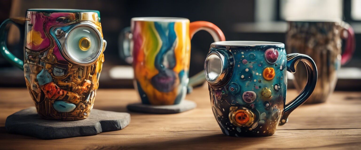 Colorful variety of novelty mugs