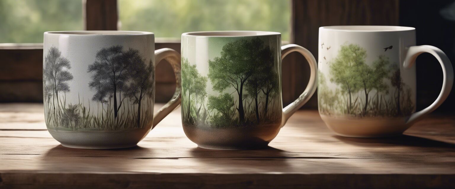 Eco-friendly ceramic mug on a rustic table.