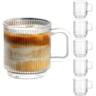 6 PACK Premium Glass Coffee Mugs