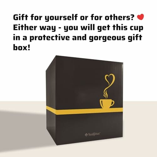 Heartbox cup gift box with promotional text.